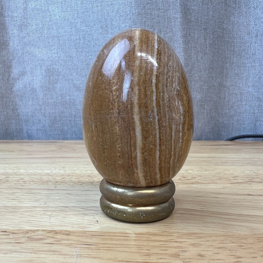 Vintage Faberge Egg Polished Stone Brown Beige Tones 2.5” X 1.7”